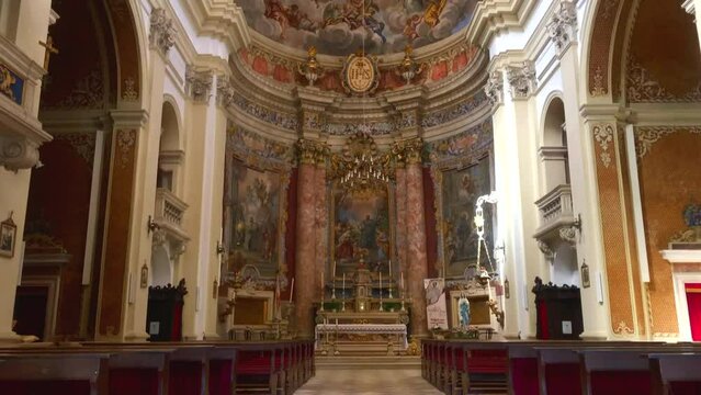 Church interior. Jesuit Church of St Ignatius. Historic old town. UNESCO World Heritage site. Dubrovnik, Croatia. Europe.