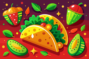 Tacos food background displays an assortment of colorful and appetizing ingredients