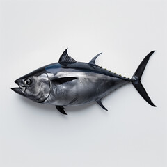 Full body of black fin tuna on white background. Generative AI.
