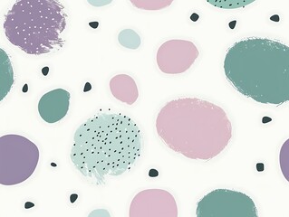 An abstract doodle-style background composed of cute irregular blue and purple shapes and dots. wallpaper design,presentations, banners, flyers, cover pages.