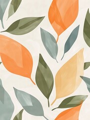A seamless background of pastel blue, orange, and green leaves. wallpaper design,presentations, banners, flyers, cover pages.