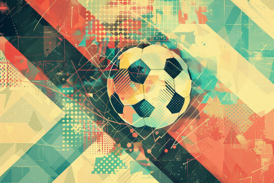 A retro-inspired soccer background--waves of geometric patterns form the pitch.