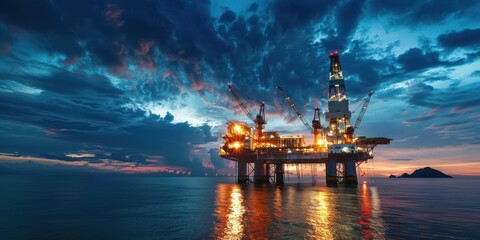 oil rig at night copy space 