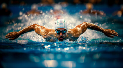 Chasing gold: swimmers dive into Intense pool battles - obrazy, fototapety, plakaty