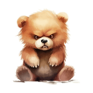 Cute angry bear in watercolor painting style