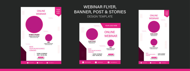 Webinar flyers social media post and stories, perfect for business webinar, creative webinar and other online seminars
