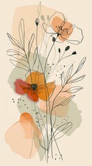 drawing flowers illustration poppies fall color spontaneous linework simplified forms fluid lines printing textures warm sunset abstract sketch full card design poppy