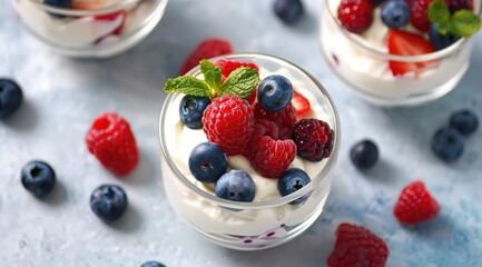 Healthy yogurt parfaits with fresh berries.