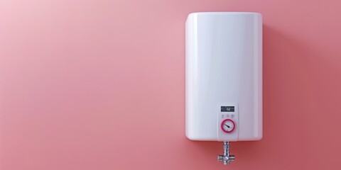 water heater on the pink wall copy space 