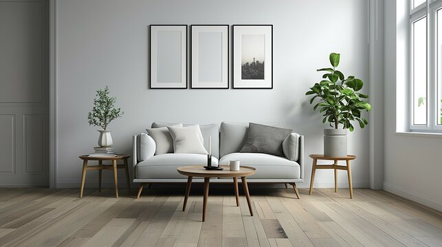 Frame mockup.White-tone minimalist-style home interior