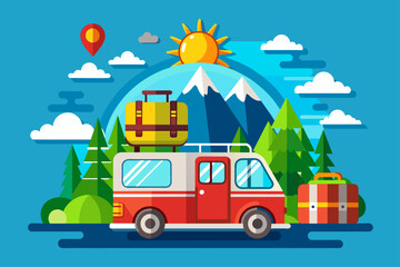 A lush green tree stands tall against a vibrant blue sky, providing a picturesque backdrop for any journey.