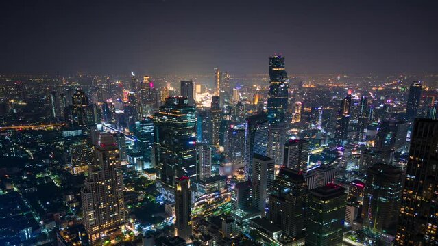 Night timelapse of downtown Bangkok, Thailand.