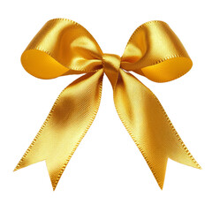 Golden silk fabric bow isolated on transparent background With clipping path. cut out. 3d render