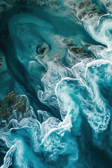 Abstract compositions created by sea waves and water bodies from above. Aerial view.