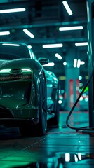 Fototapeta premium Green technology in transport an EV charging at a station with a clean, modern design