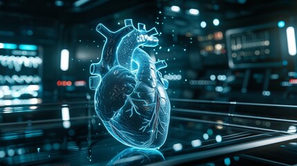 Futuristic heart scanner with advanced AI capabilities - obrazy, fototapety, plakaty