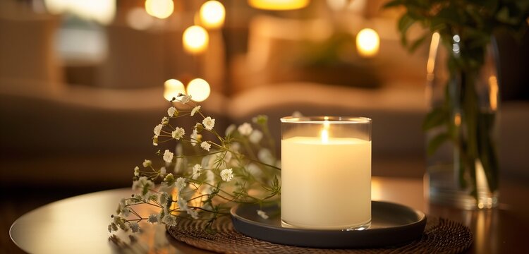 A tranquil image of a white candle encased in glass, its flame casting a warm, gentle glow in darkness. 