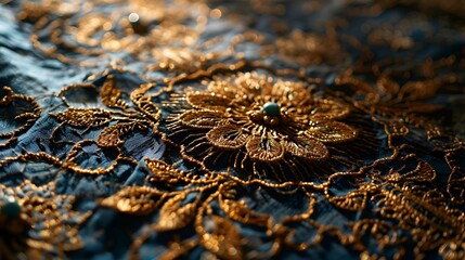 A close up view of a piece of cloth with a beautiful flower pattern. - obrazy, fototapety, plakaty