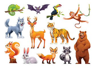 Set of forest animals. Vector cartoon illustration