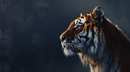 Majestic Tiger Profile Against Dark Smoke - obrazy, fototapety, plakaty