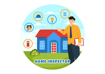Home Inspector Vector Illustration with Checks the Condition of the House and Writes a Report for Maintenance Rent Search in Flat Background