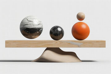 3d illustration of balancing balls on a white background