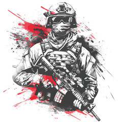 Obraz premium Illustration Soldier Ready for War Vector