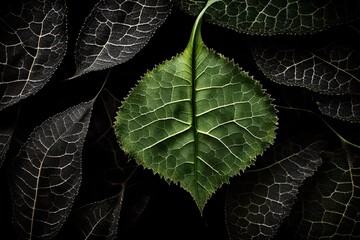 there is a close up of a leaf with a black background
