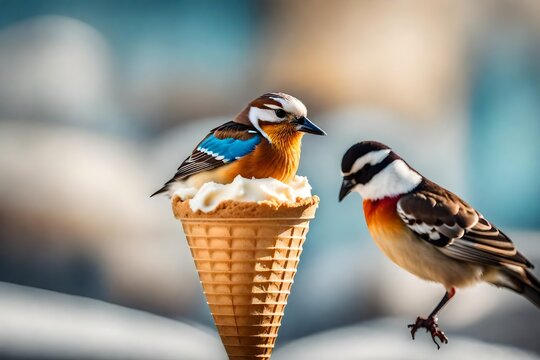 Close-up photo of bird on ice cream cone