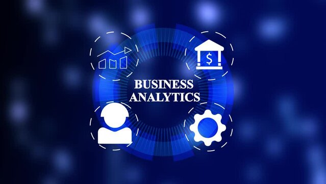 Business technology concept. Business analytics text, business success and business growth icon animation.