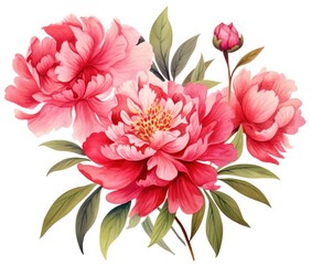 Watercolor peony flowers isolated Free Photo