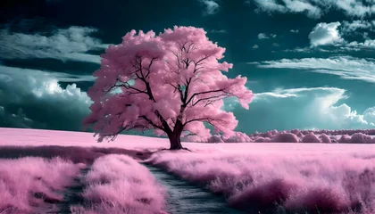Cercles muraux Rose clair Create an image featuring a serene and surreal landscape under an infrared spectrum on digital art concept, Generative AI.