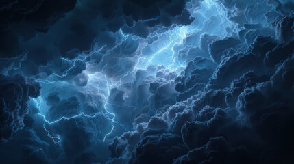 dramatic illustration of split dark cloudy sky with blue lightning strikes line. Generative AI   - obrazy, fototapety, plakaty