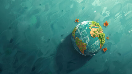 painting illustration of planet earth with copy space on the left side, suitable for background, children book or earth day greetings. Generative AI