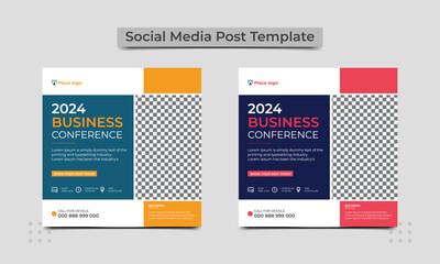 Business webinar Conference Concept Banner Template or social media square post banner. Live conference banner design template.