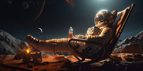 Astronaut in Space Suit Sitting in Chair Generative AI