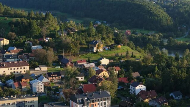 Beautiful Landscape River Mountains Lesko Aerial View Poland