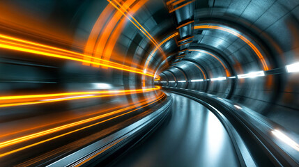 Underground gray tunnel of future technology with neon light