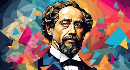 Charles Dickens Abstract colorful geometric shapes background. Digital painting. Vector illustration from Generative AI