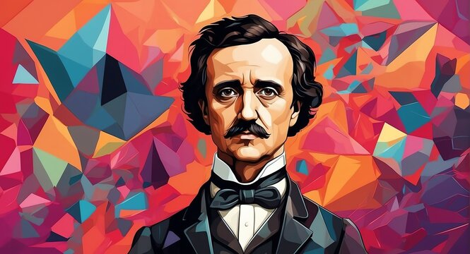 Edgar Allan Poe Abstract colorful geometric shapes background. Digital painting. Vector illustration from Generative AI