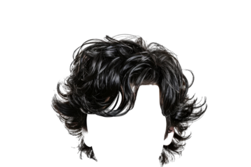 Stylish hair wig with trendy design isolated on background, front view, fashionable hairstyle concept.