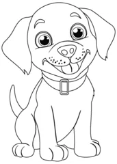 Küchenrückwand glas motiv Black and white vector of a smiling puppy © GraphicsRF