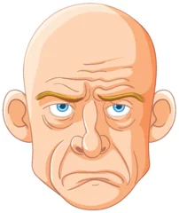 Küchenrückwand glas motiv Cartoon of a bald man with a grumpy expression. © GraphicsRF