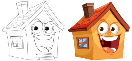 Foto op Canvas Two cheerful animated houses with expressive faces © GraphicsRF