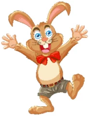 Foto op Plexiglas Kinderen Happy rabbit character celebrating with a wide smile.