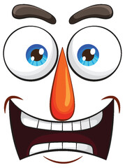 Colorful, exaggerated cartoon face with a funny expression