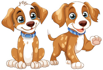 Two cute animated puppies with playful expressions