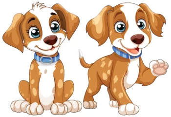 Zelfklevend Fotobehang Kinderen Two cute animated puppies with playful expressions