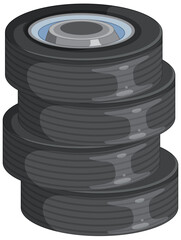 Isometric view of a stack of four car tires.