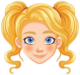 Bright-eyed girl with blonde pigtails illustration